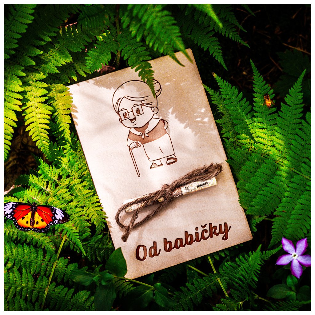 Dřevěná dárková karta - Od babičky