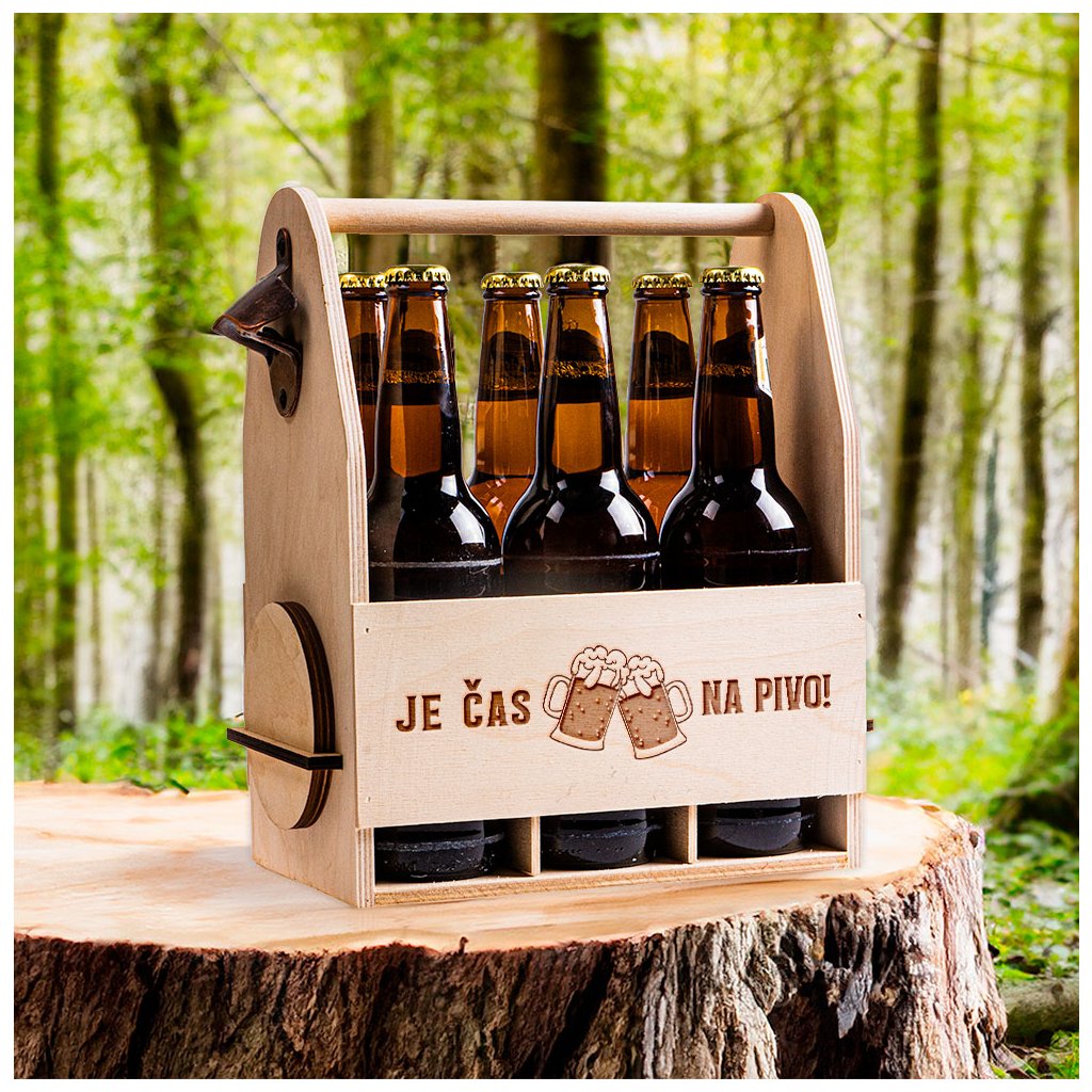 Dřevěný nosič na pivo – JE ČAS NA PIVO
