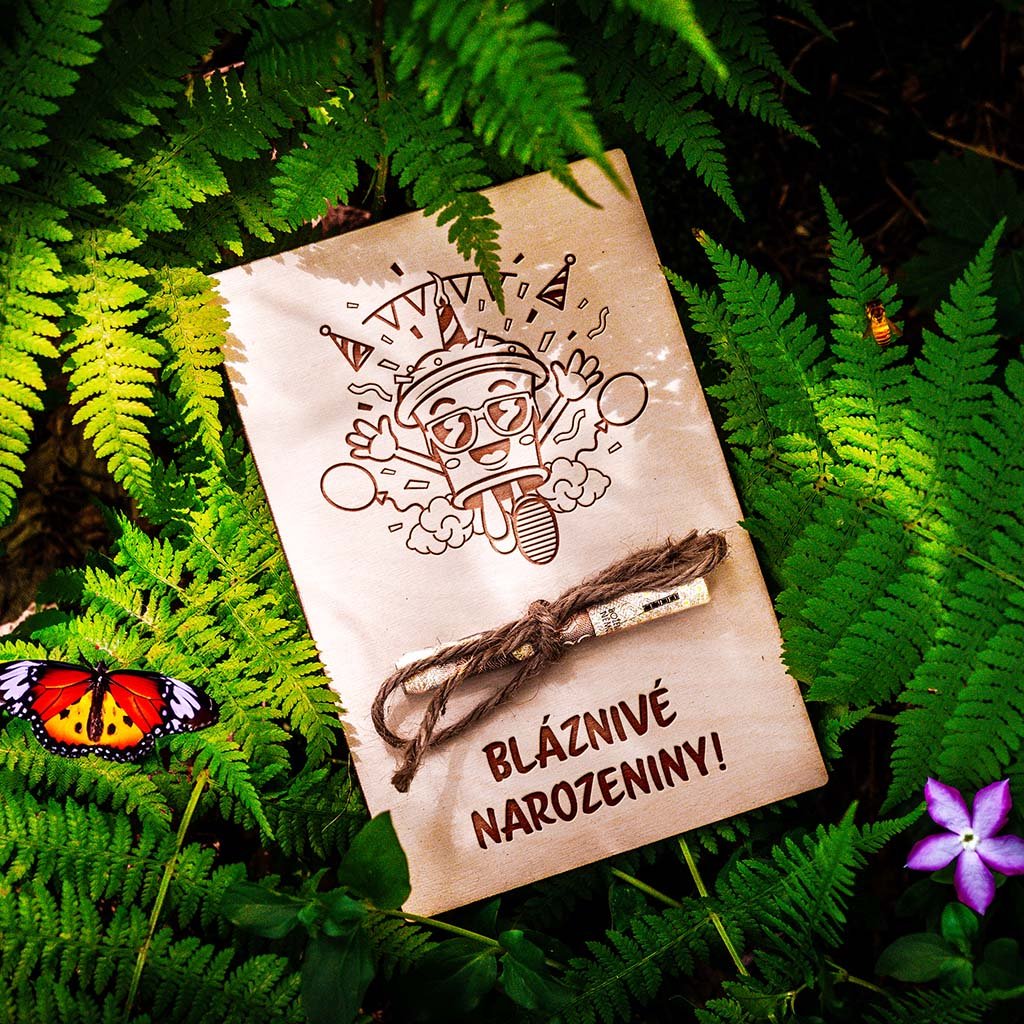 Dřevěná dárková karta na peníze - Bláznivé narozeniny