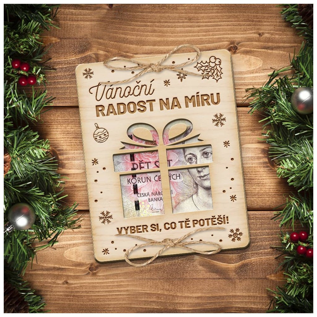 Dřevěná kartička na peníze - zelená varianta