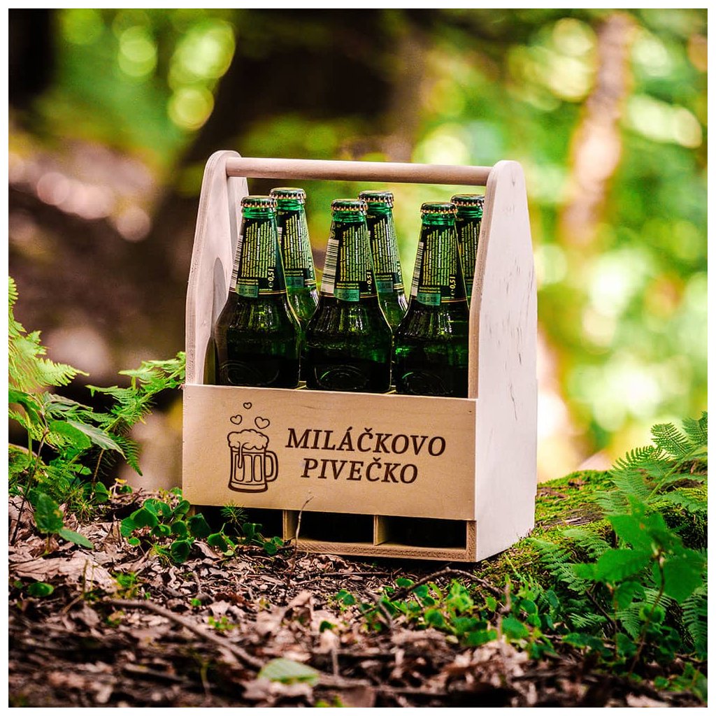 Dřevěný nosič na pivo – Miláčkovo pivečko